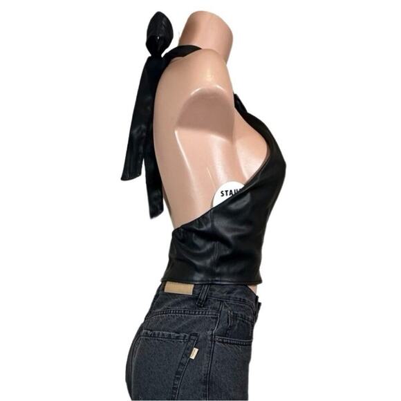 #T188 STAUD Kai Cropped Vegan Leather Halterneck Top Black SIZE 6 NWT $198 - Picture 13 of 16